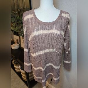 Free People Greenwich Village Tunic Sweater Oversized Stripe Scoop Pocket Xs